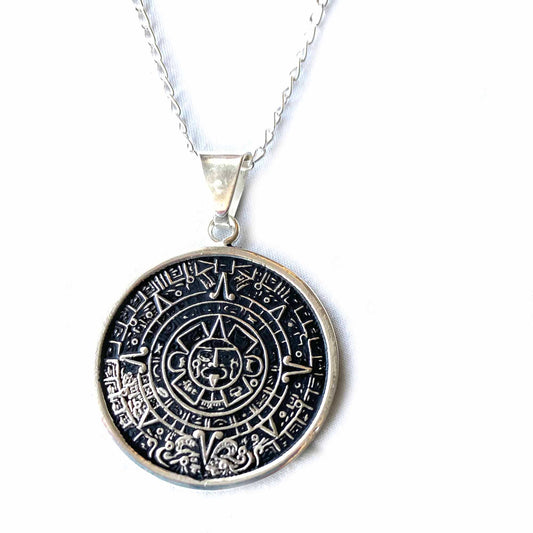 Alpaca Silver Aztec Calendar Pendant