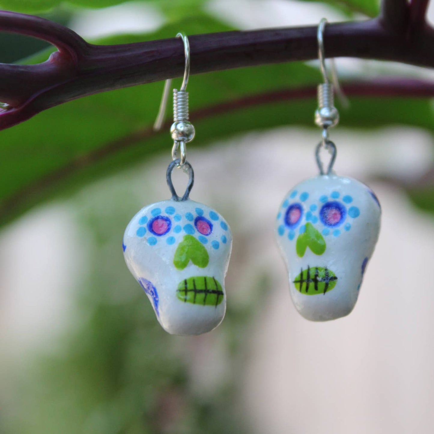 Skeleton Sugar Skull Ceramic Earrings