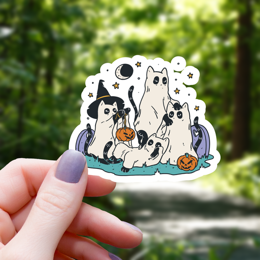 Halloween Ghost Cats Playing Sticker