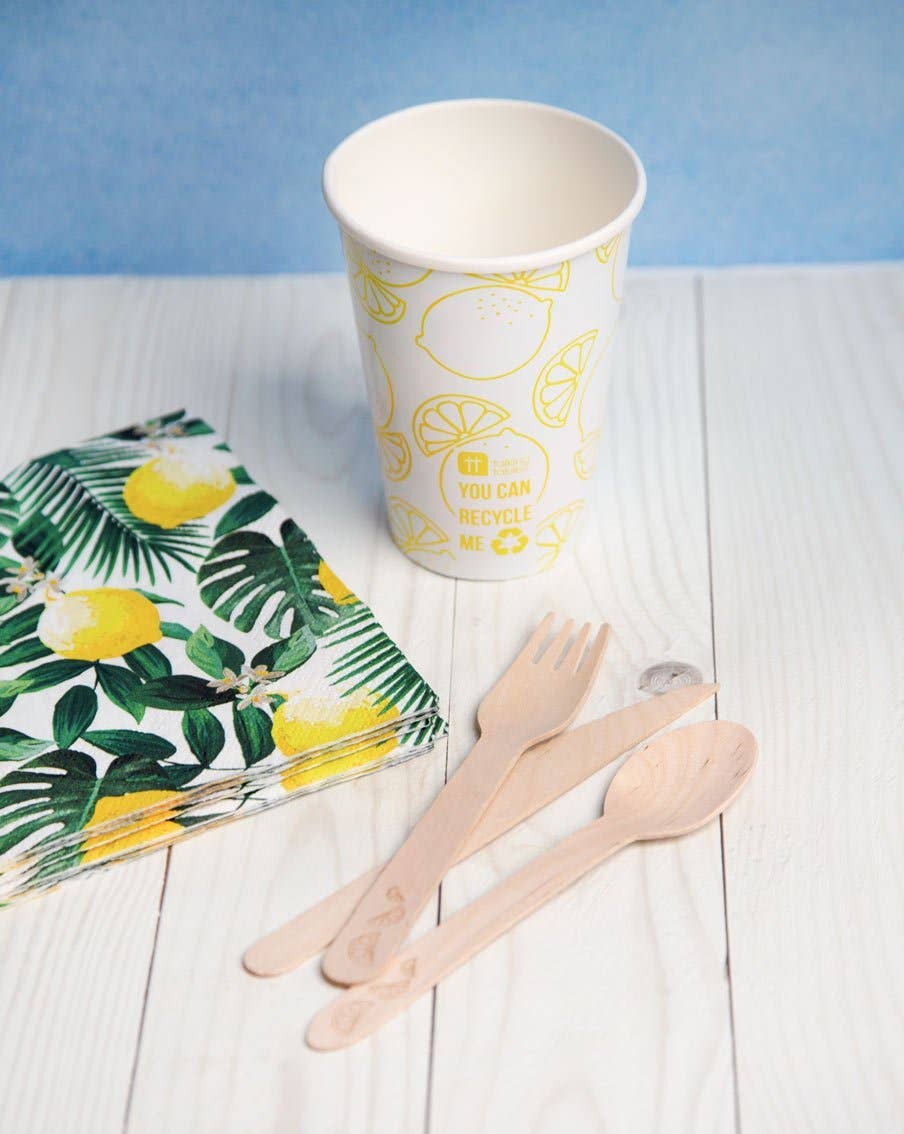 Wooden Eco Cutlery, Lemon Print - 6 Place Settings