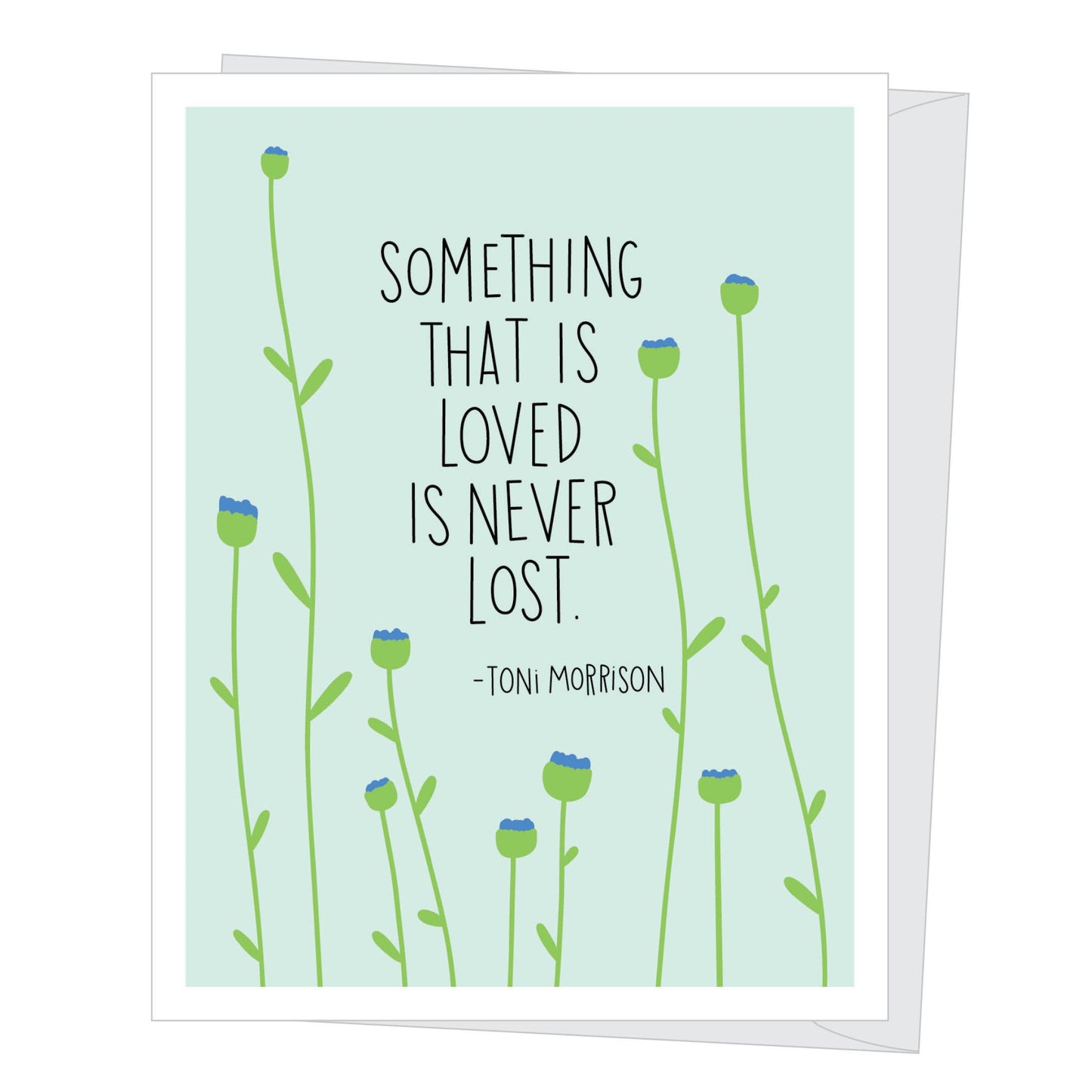 Card with floral design and quote by Toni Morrison on a light green background