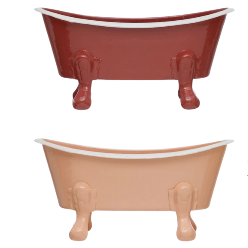 Miniature bathtub soap dishes in different colors 'Moody Variety' on a white background.