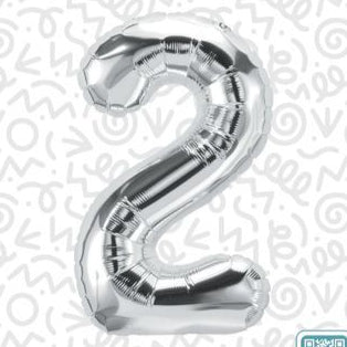 34" Silver Number 2 Foil Balloon (D)