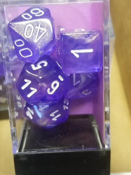 CHX 27407 7-Die Borealis Purple w/ White Numbers Set 7-Dice Chessex
