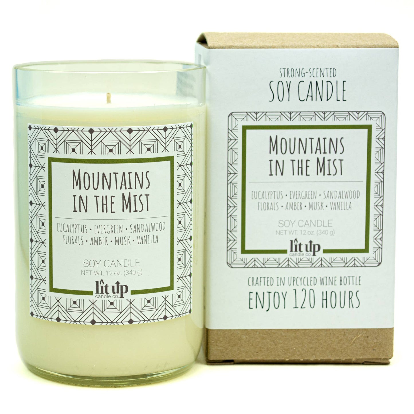 Mountains in the Mist 12 oz soy candles in wine bottles