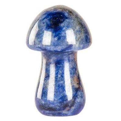 Sodalite colorful gemstone mushroom-shaped object on a white background.