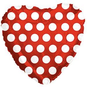 18" Red Heart with White Polka Dots Mylar balloon