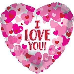 18" I Love You Hearts on Pearl Mylar Heart Balloon