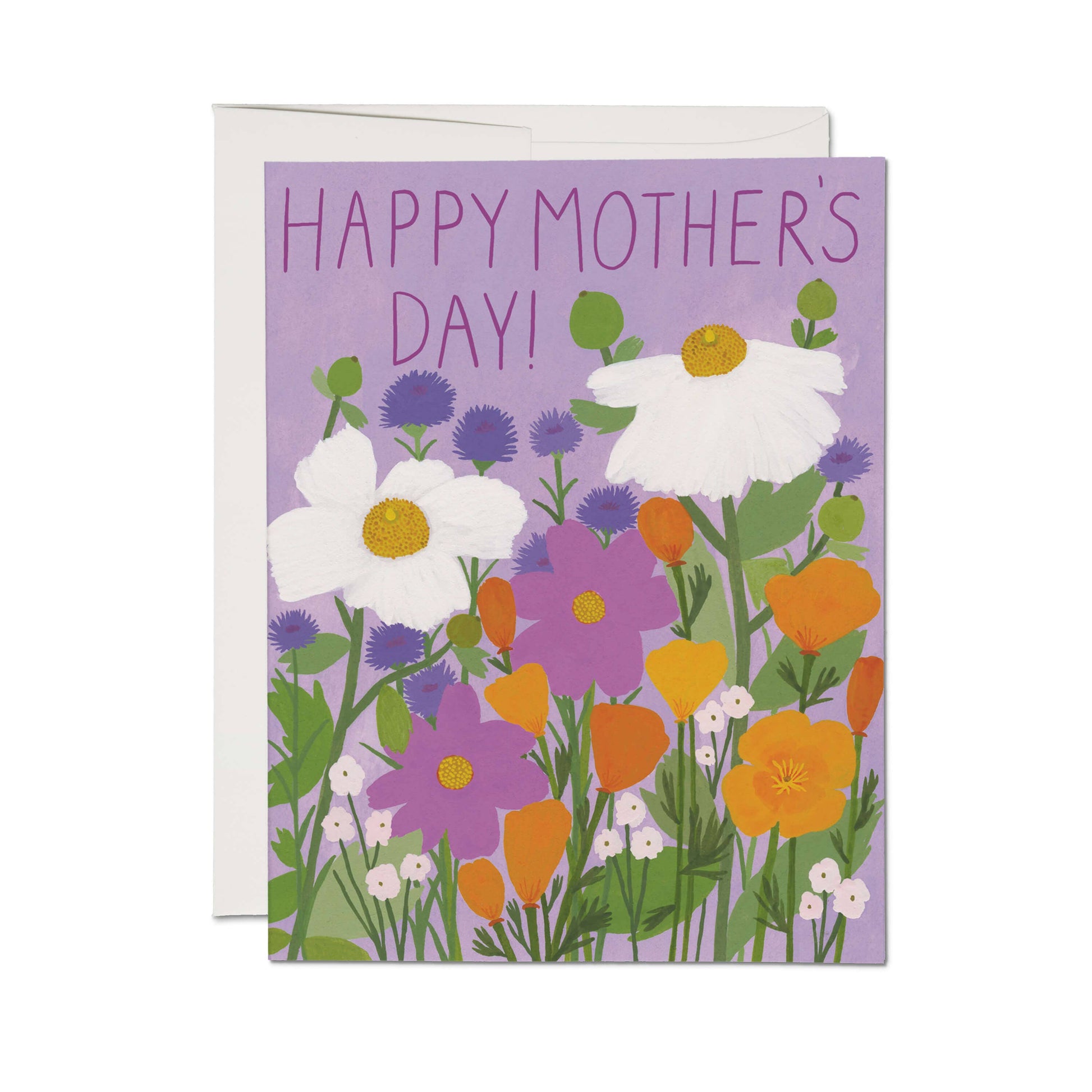 Greeting card with flowers and 'Happy Mother's Day!' text on a purple background