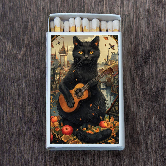 Halloween Black Cat & Guitar Matchbox