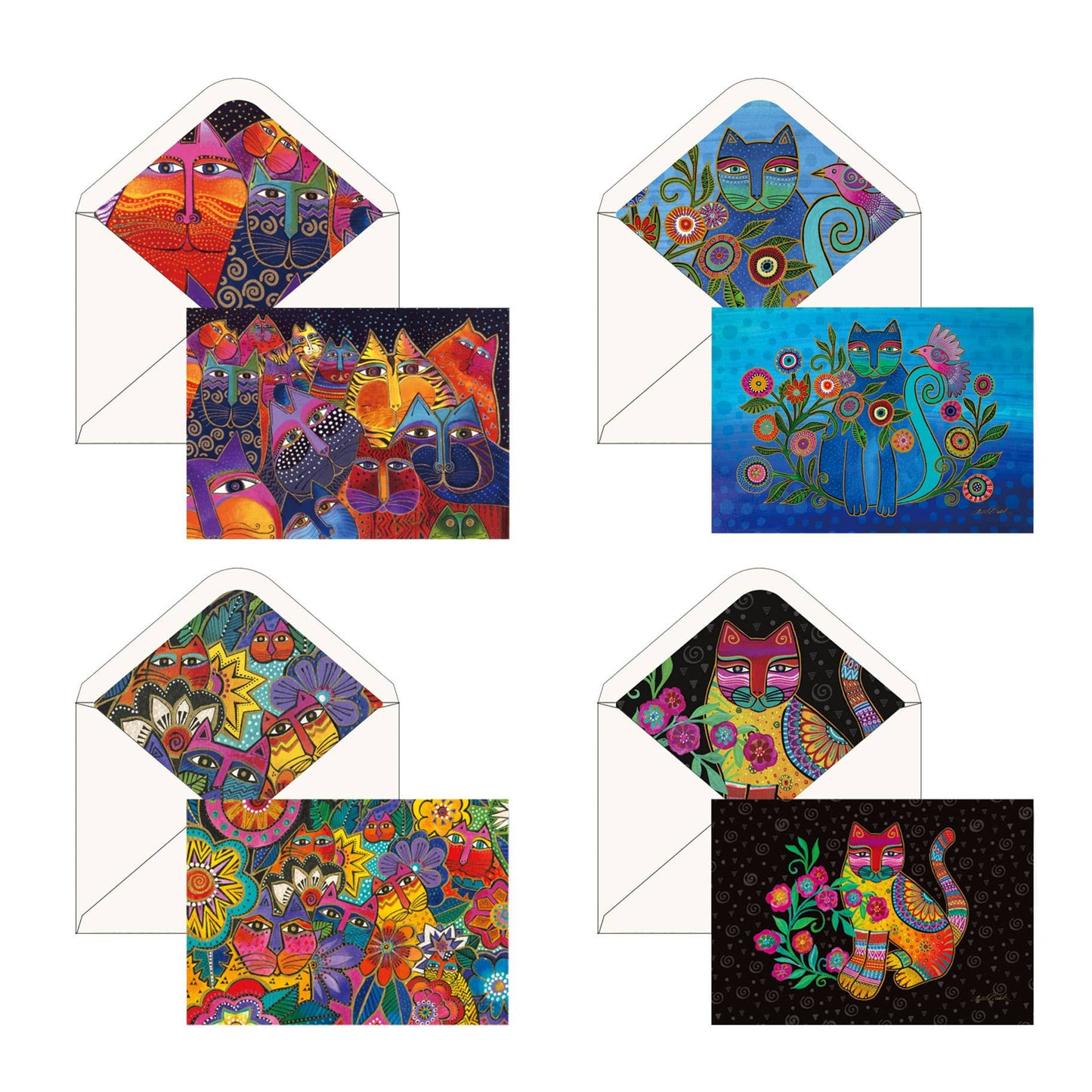 Notecards - Laurel Burch Cats - Box of 16 Cards & Envelopes