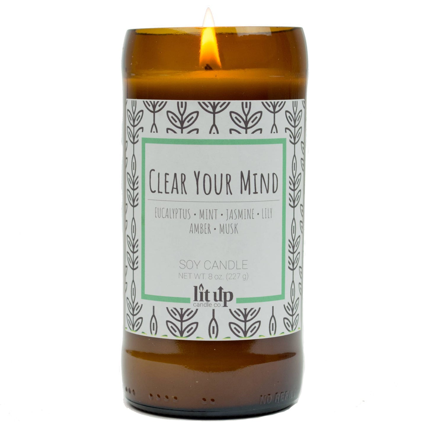 Clear Your Mind scented 8 oz. soy candles in beer bottles