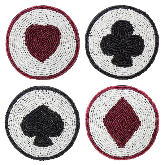 Card Suits Glass Beaded Coasters - Set of 4