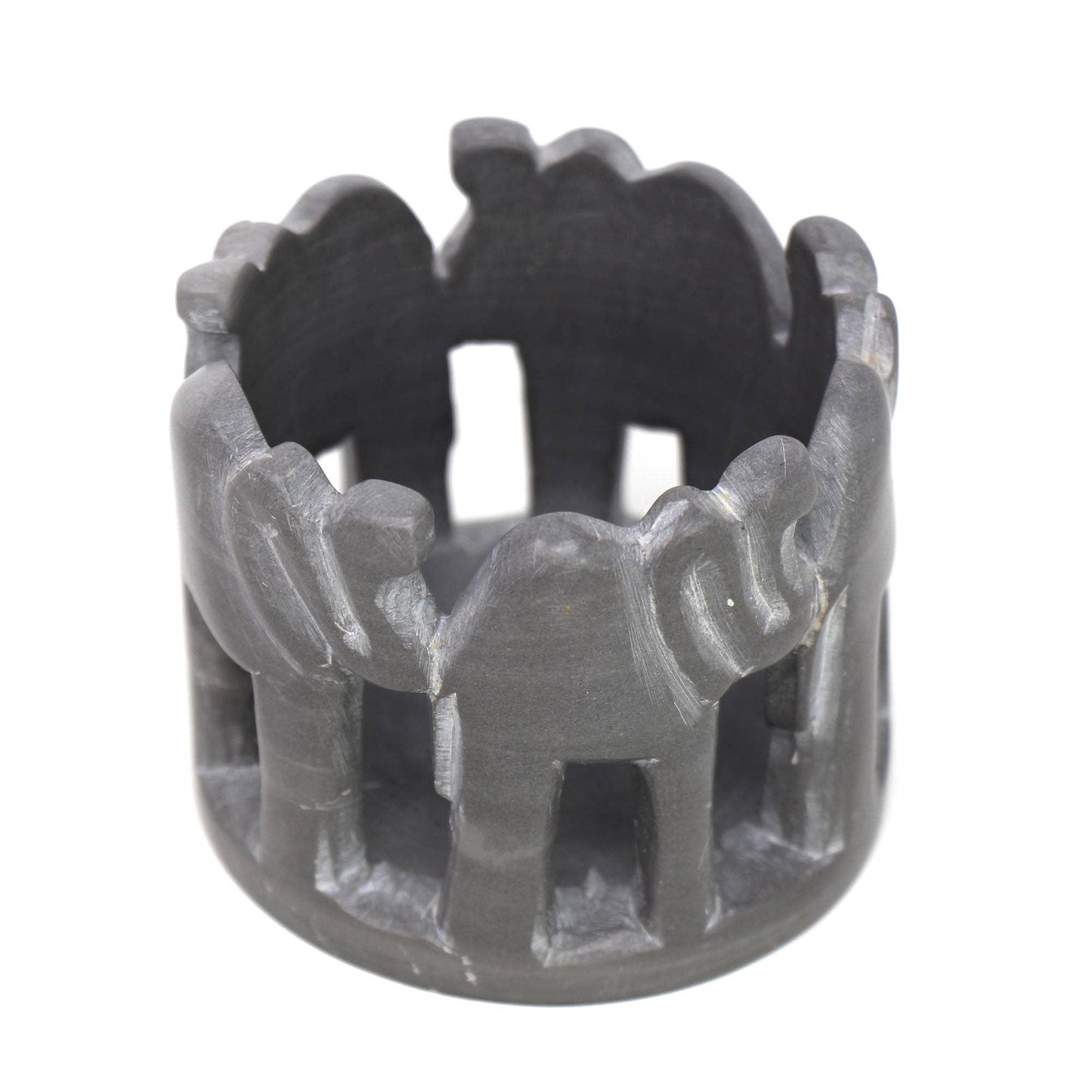 Gray Stone Circle of Elephants Soapstone Sculpture