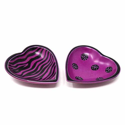 Dark Purple Soapstone Heart Bowl with Tribal Designs