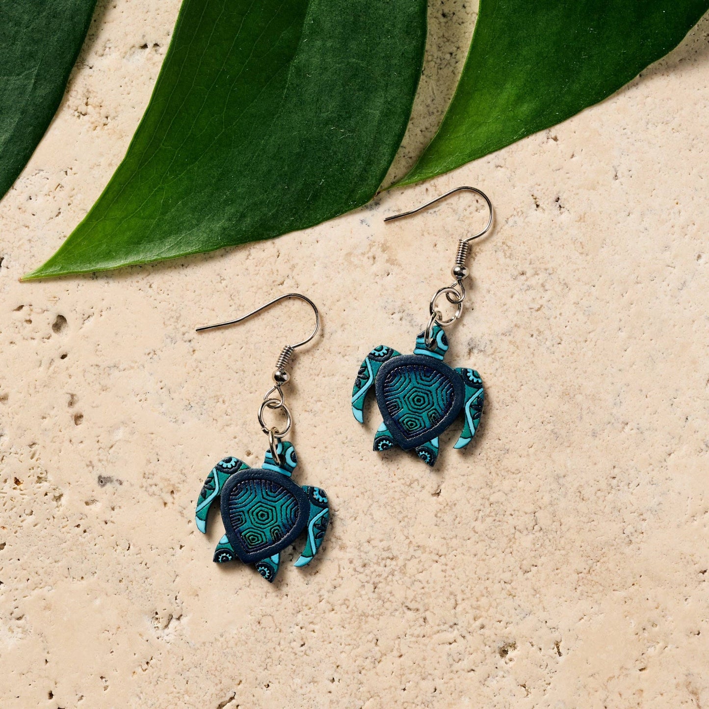 Hand Painted Gourd Turtle Dangle Earrings