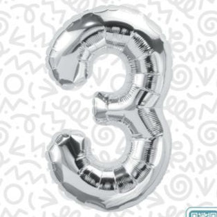 34" Silver Number 3 Foil Balloon (D)