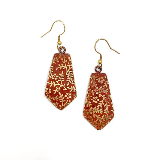 Floral Vines Brass Patina Earrings