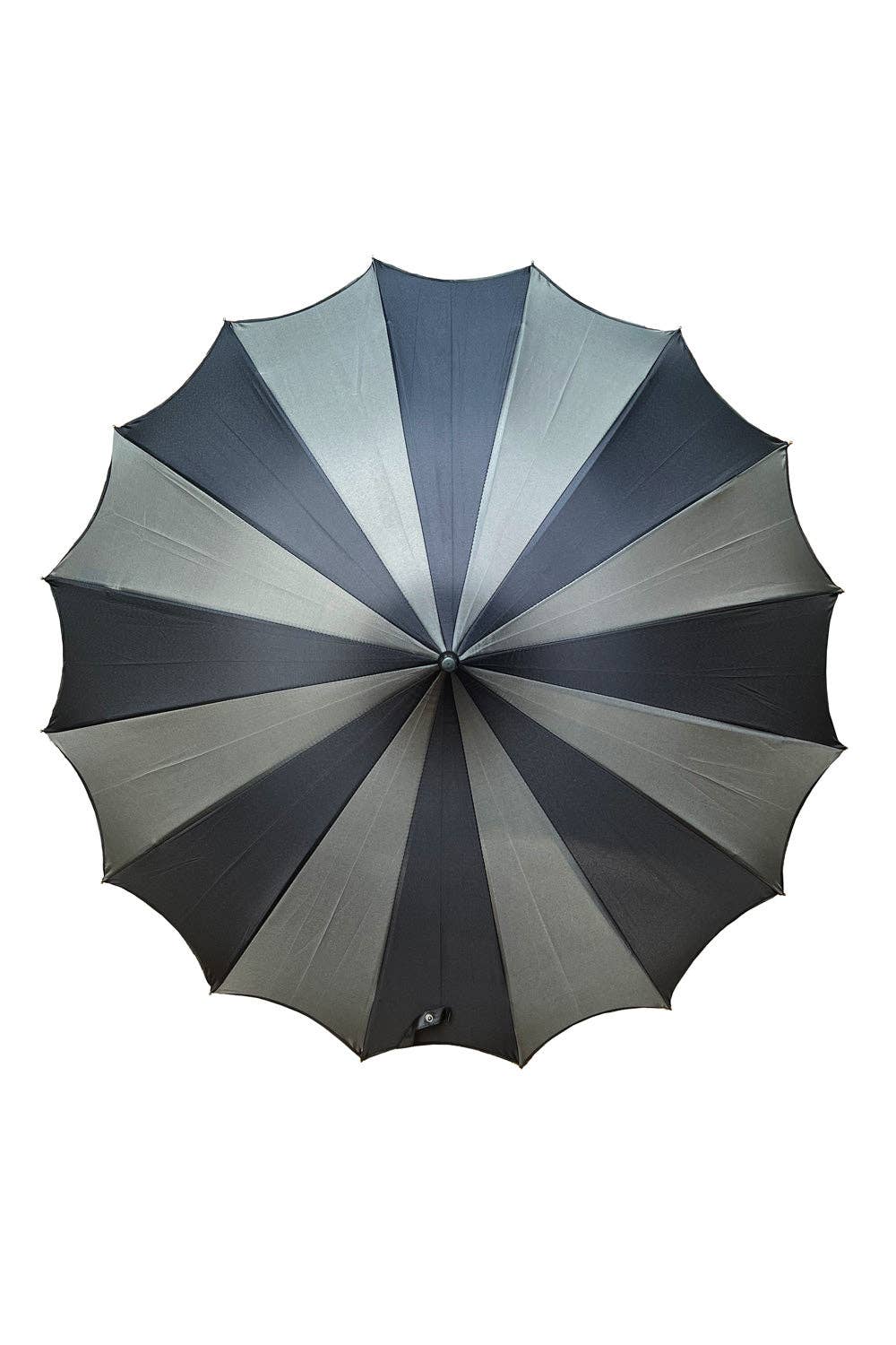 Batwing Pagoda Umbrella - Black & Gray Striped
