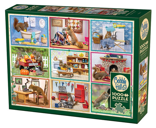 Cobble Hill 1000 piece puzzle box with images of  squirrels doing various activities