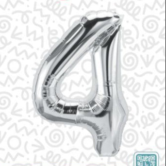 34" Silver Number 4 Foil Balloon - D