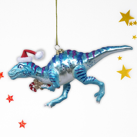 Dinosaur Christmas Raptor Glass Ornament