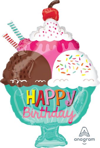 Ice cream sundae shaped foil balloon on white background