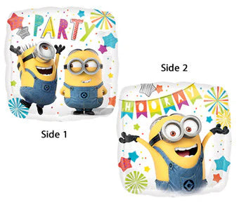 Minion characters on foil balloon on a white background