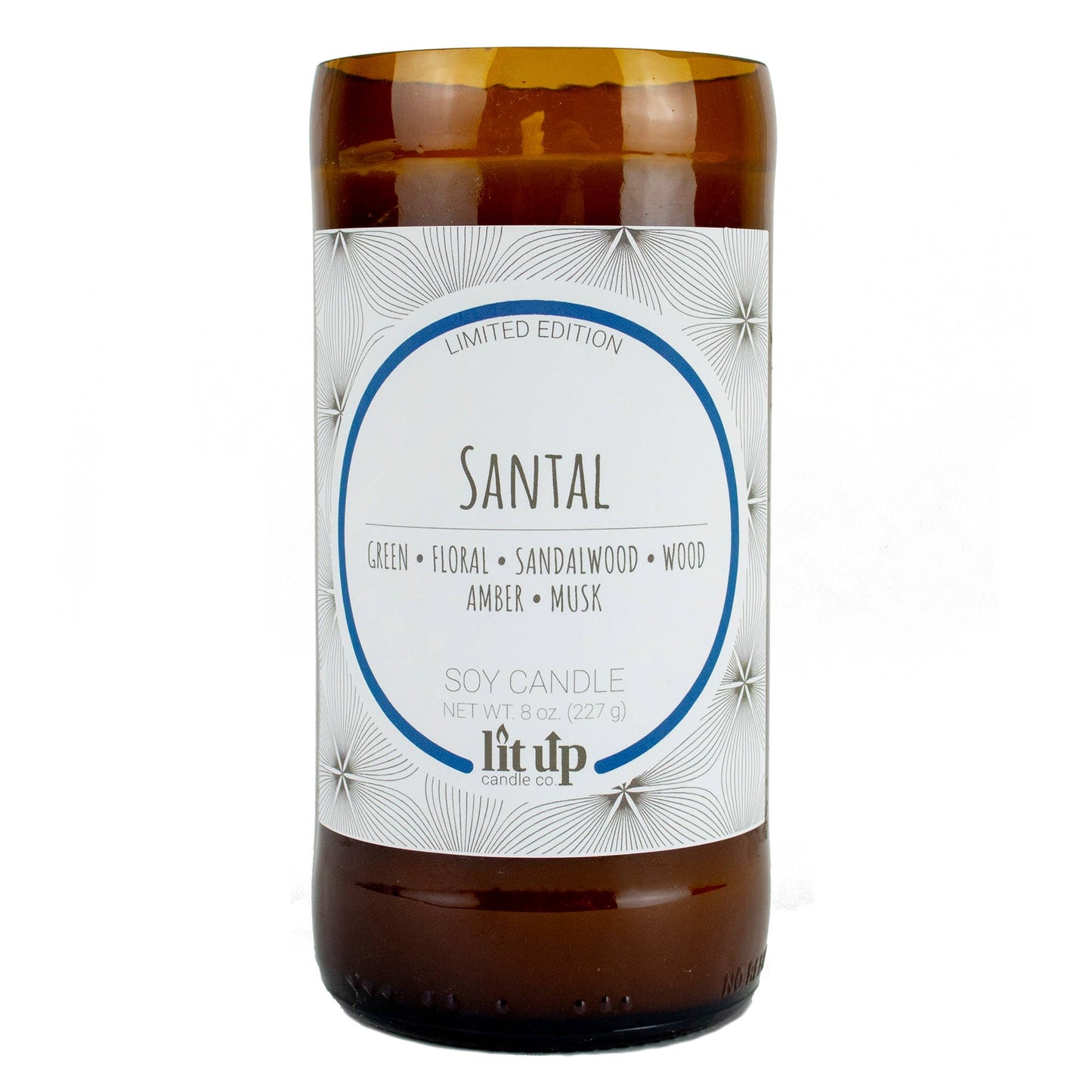 Santal scented 8 oz. soy candles in beer bottles