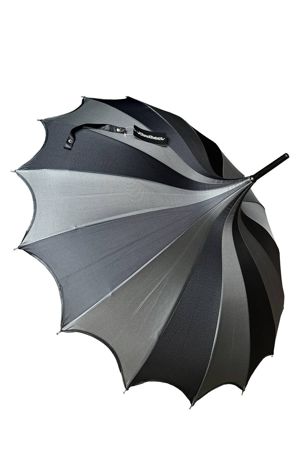 Batwing Pagoda Umbrella - Black & Gray Striped