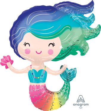 Colorful mermaid foil balloon on white background