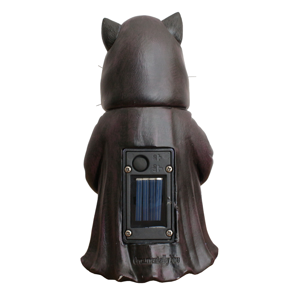 Ominious Black Cat Wizard Figurine, 7" Solar Light