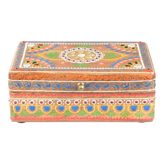 Decorative trinket box with colorful patterns on a white background