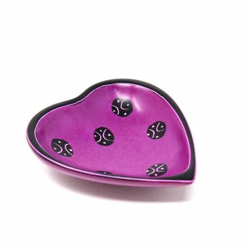 Dark Purple Soapstone Heart Bowl with Tribal Designs