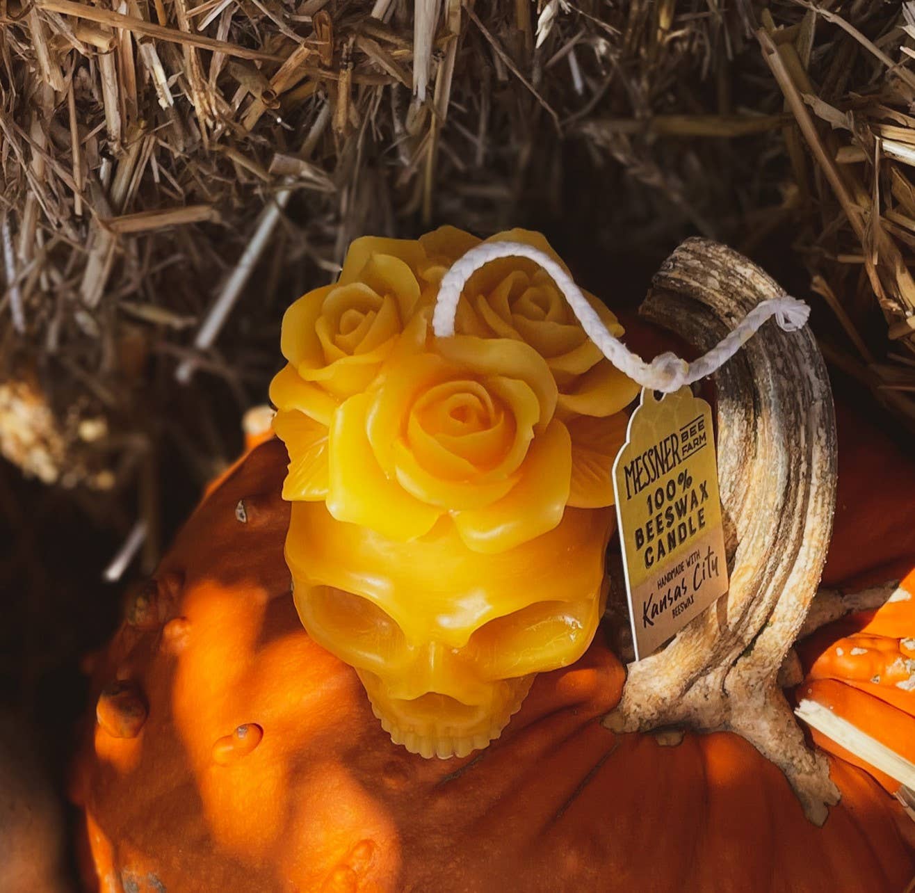 Floral Skull Candle - 100% Beeswax - Handmade