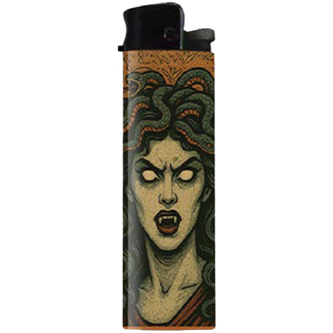 Lighter with Medusa design on a white background