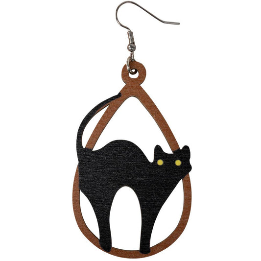 Black Cat Wood Earrings