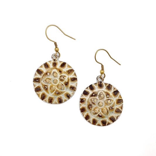 Flower Circles Brass Patina Earrings
