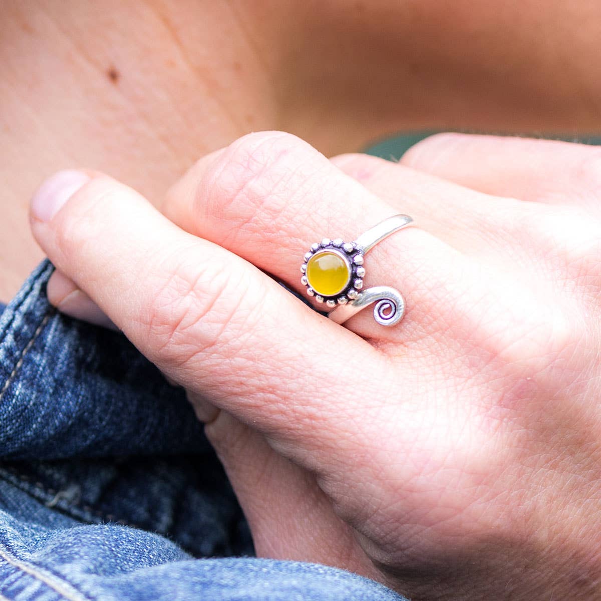 Silver with Yellow Agate Ring