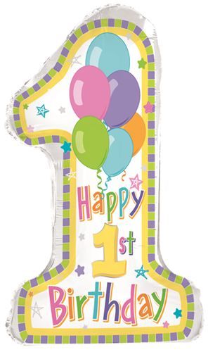 29" 1st Birthday Pastel Number 1 Shape Balloon