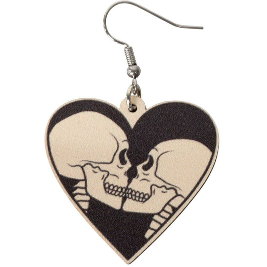 Skull Heart Wooden Earrings