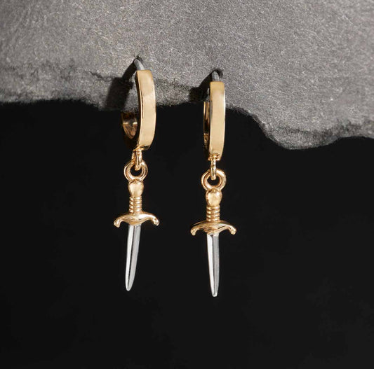Bronze Huggie Hoops with Mixed Metal Daggers
