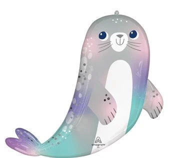 Gradient-colored inflatable seal helium balloon on a white background