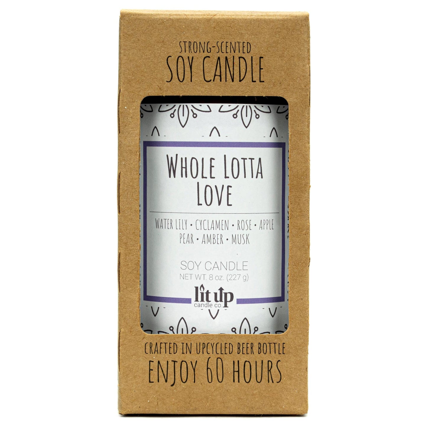 Whole Lotta Love scented 8 oz. soy candles in beer bottles