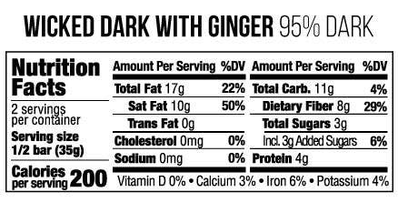 95% Wicked Dark Chocolate Bar with Ginger