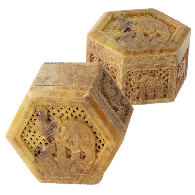 Soapstone Hexagon Elephant Box