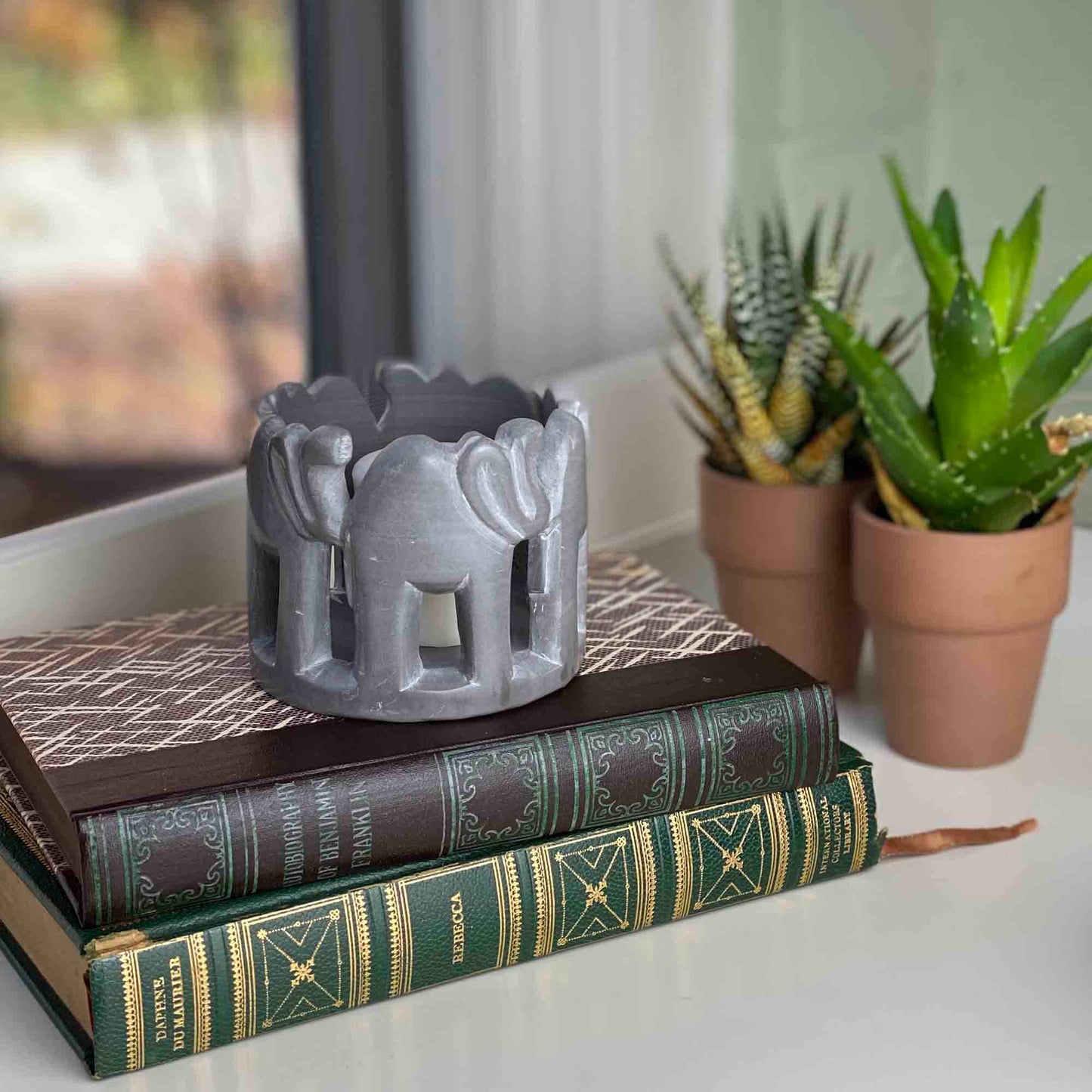 Gray Stone Circle of Elephants Soapstone Sculpture