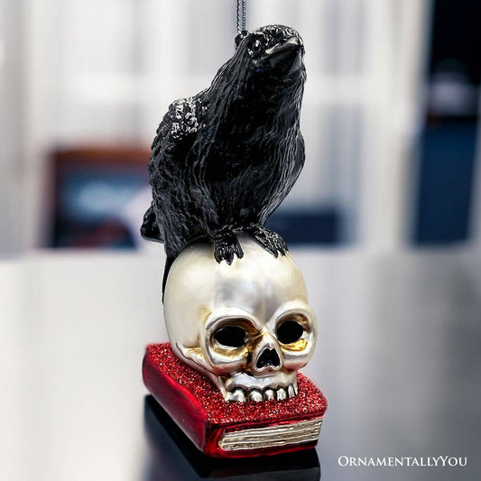 Raven on Skull Glass Ornament