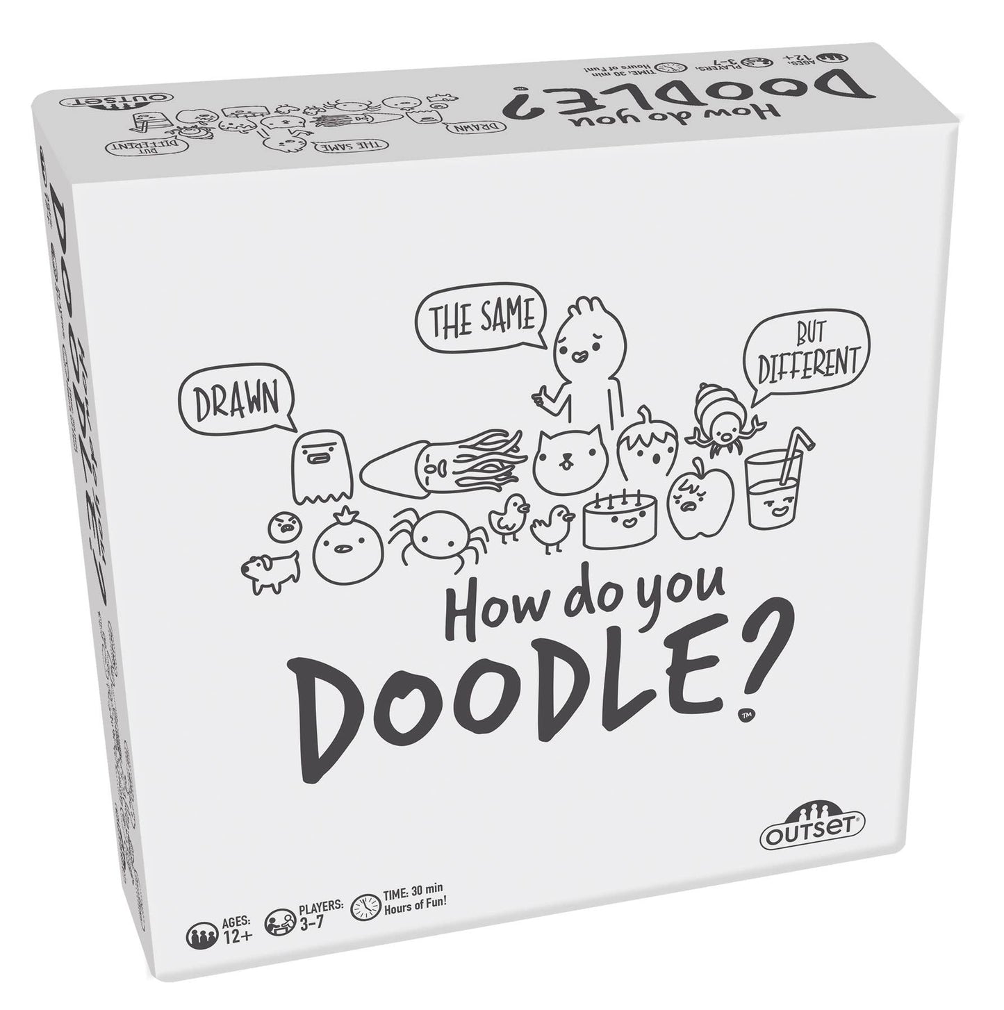 White game box with black doodle illustrations and title 'How do you Doodle?' on a white background