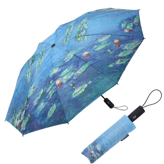 RainCaper Monet Water Lilies Folding Travel Umbrella